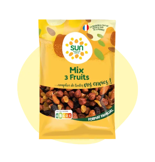 Mélange 3 fruits - raisins, noisettes, amandes